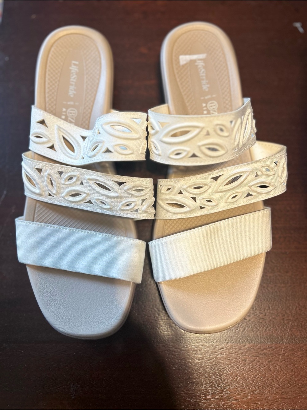 Life Stride Women's Ivory/Off-White Laser-Cut Slide Sandals